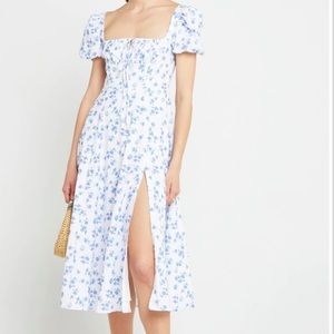 KOURT Cotton Peasant Dress in Blue Floral